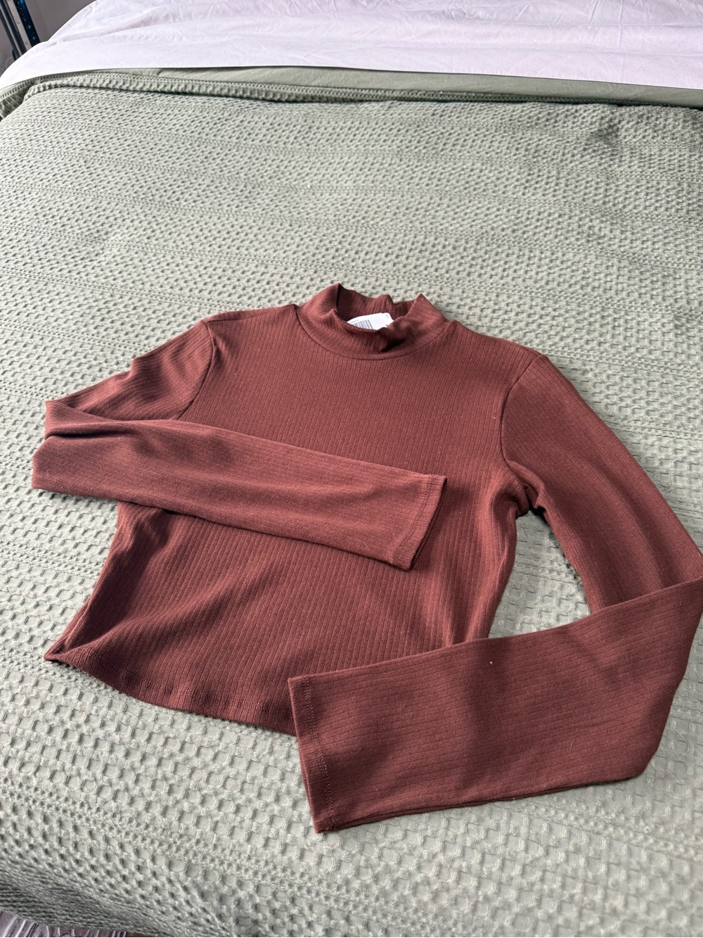 Bozzolo Ribbed Mock Neck Top - brown